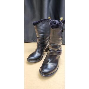 Dr. Martens Hanna Women Black Leather High Heeled Two Buckle Faux Fur Size 7